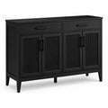 Credenza buffet nera in legno con ante in rattan