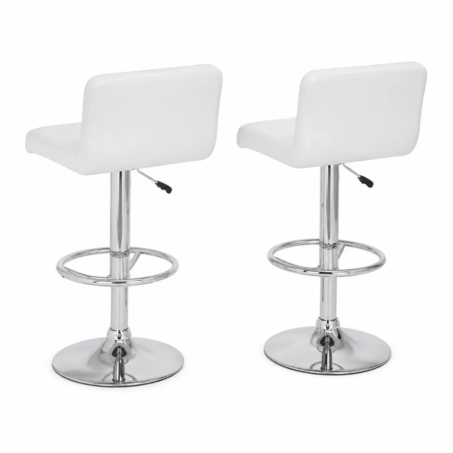 Set di sgabelli da bar in pelle sintetica bianca con base in metallo cromato