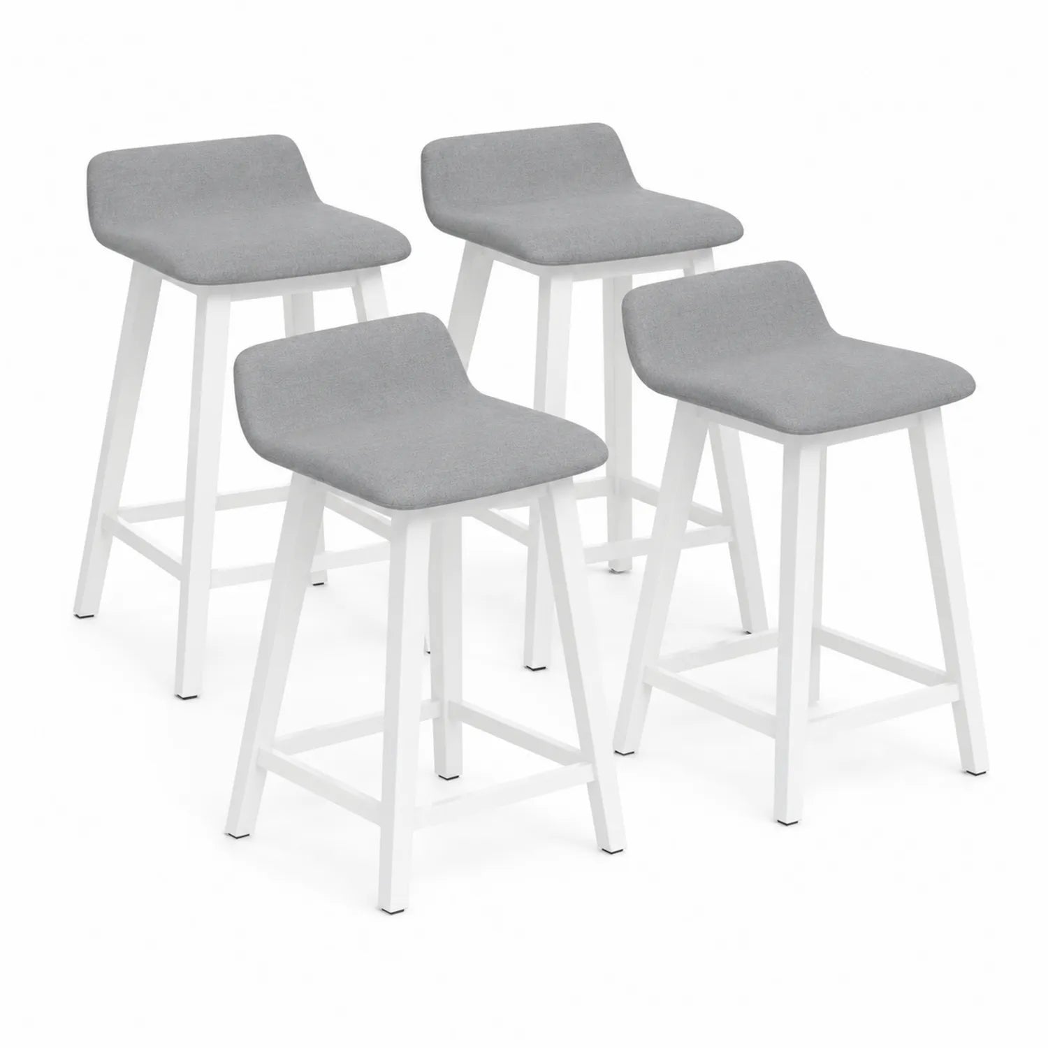 Set di 4 sgabelli in tessuto grigio con struttura in metallo bianco