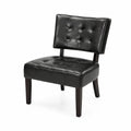 Poltrona in Pelle Sintetica Nera con Gambe in Legno
