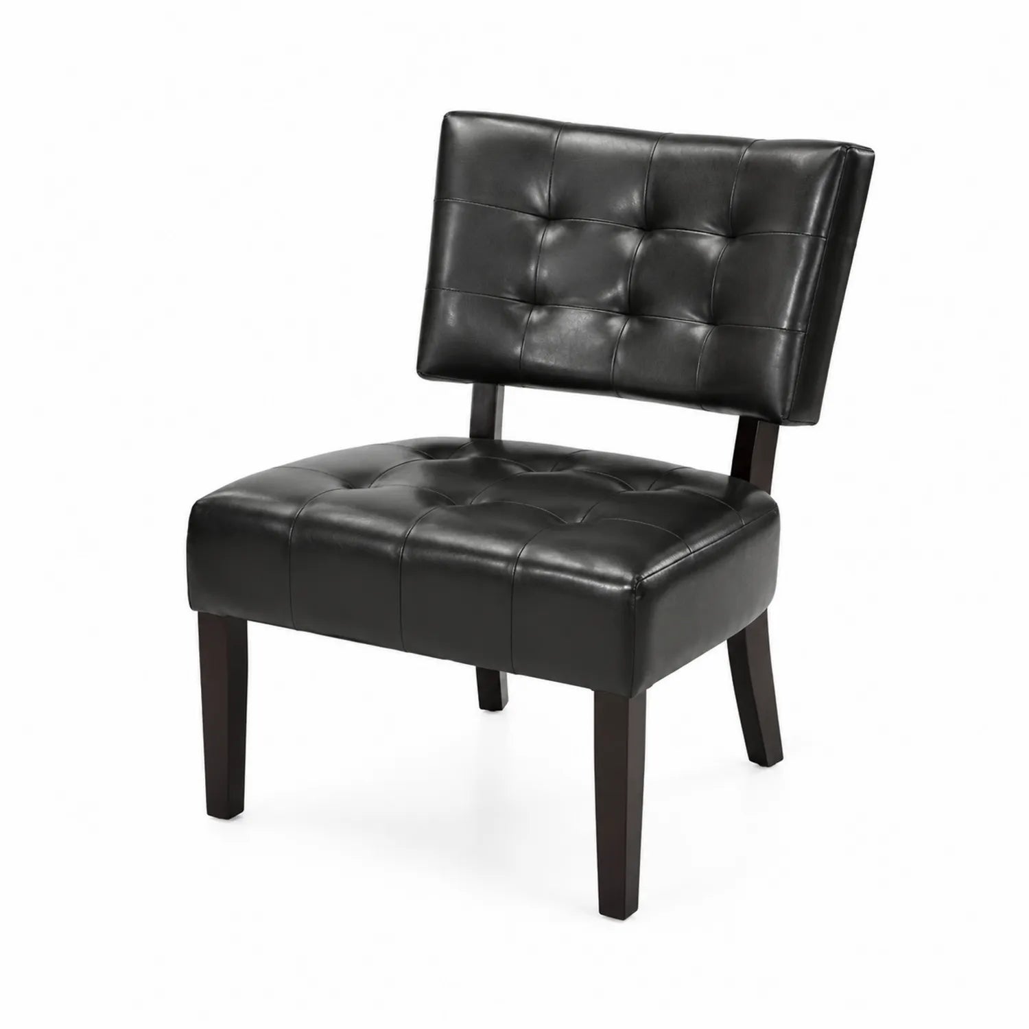 Poltrona in Pelle Sintetica Nera con Gambe in Legno