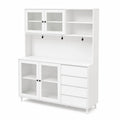 Credenza in Legno con Ante in Vetro e Cassetti Bianco 120x40x180 cm