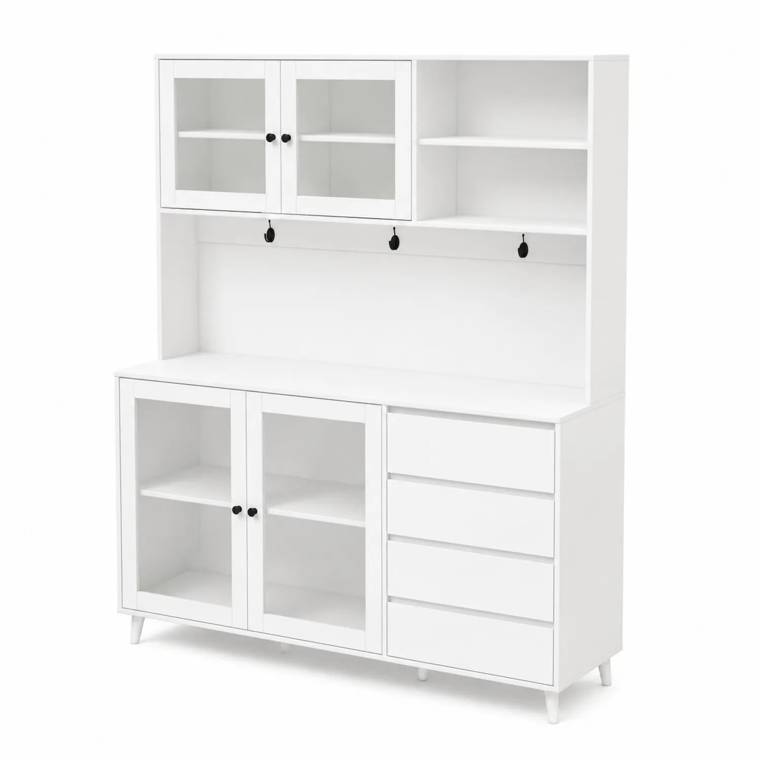 Credenza in Legno con Ante in Vetro e Cassetti Bianco 120x40x180 cm