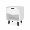 Comodino moderno quadrato in legno bianco con cassetto e ripiano 40x35x50 cm