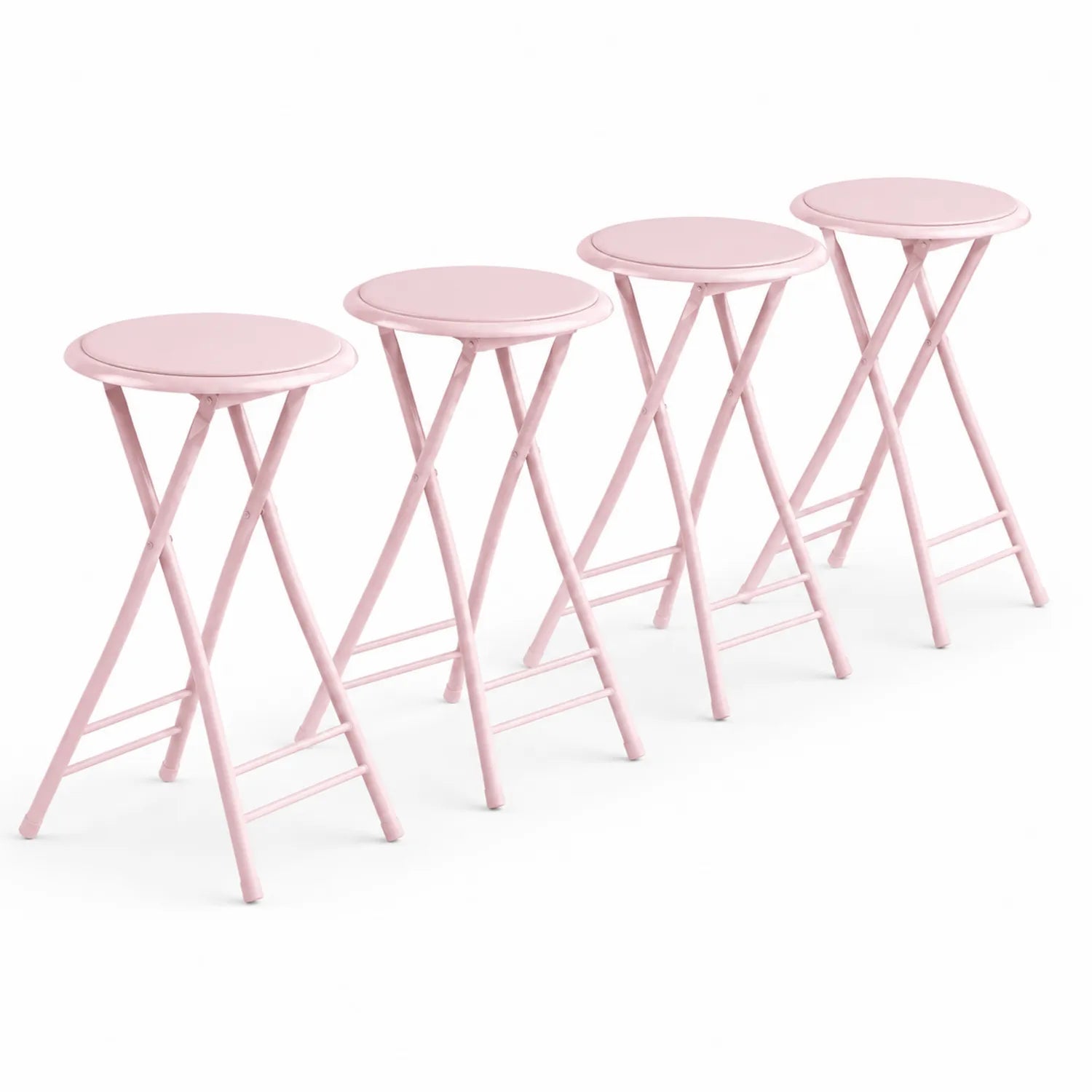 Set di 4 Sgabelli Pieghevoli in Metallo e PU Rosa