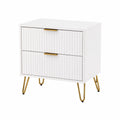 Comodino in MDF Bianco con Gambe in Metallo Oro, 2 Cassetti