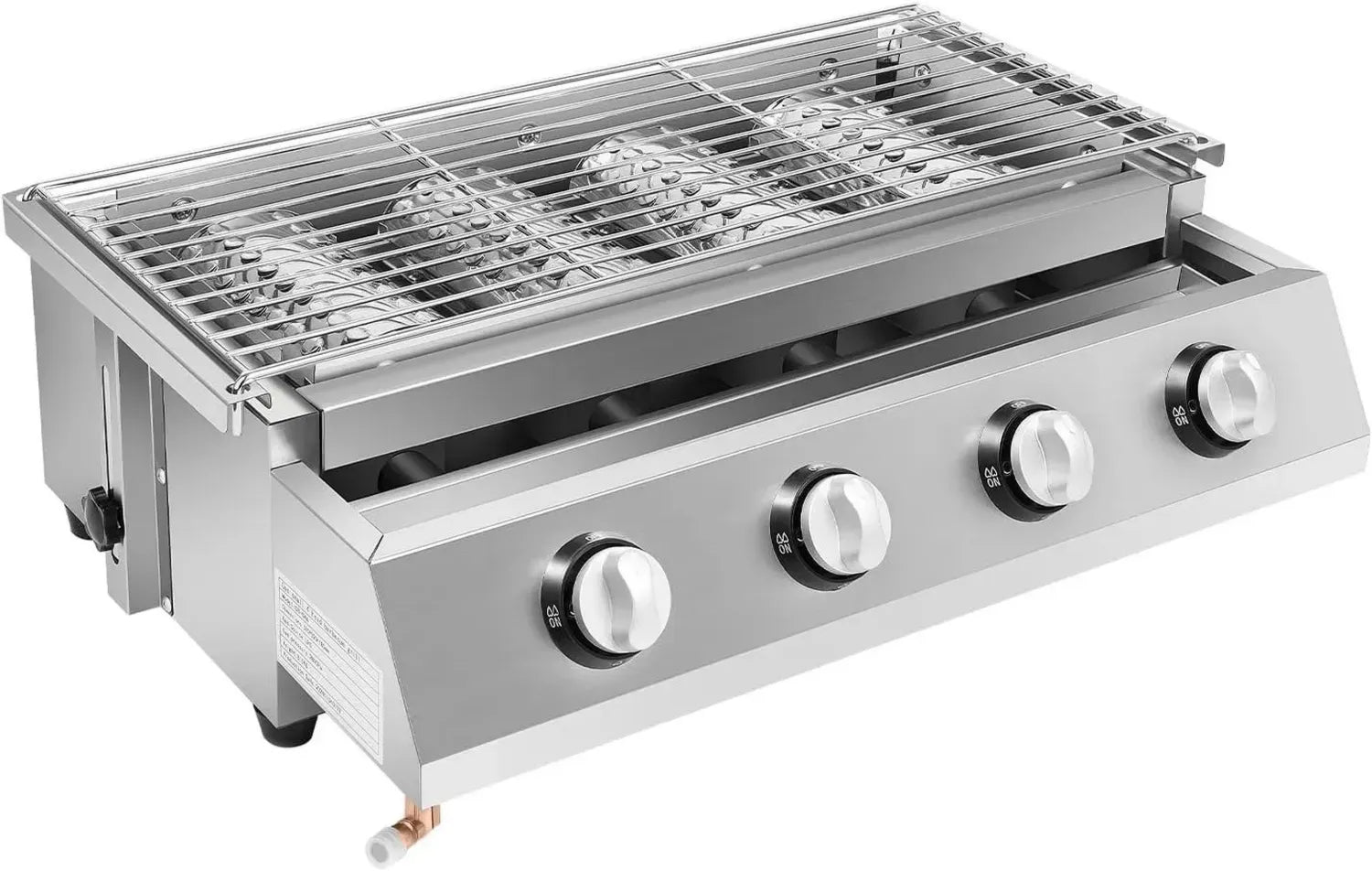 Griglia a Gas in Acciaio Inox con 4 Bruciatori, Portatile e Regolabile per Campeggio e Giardino