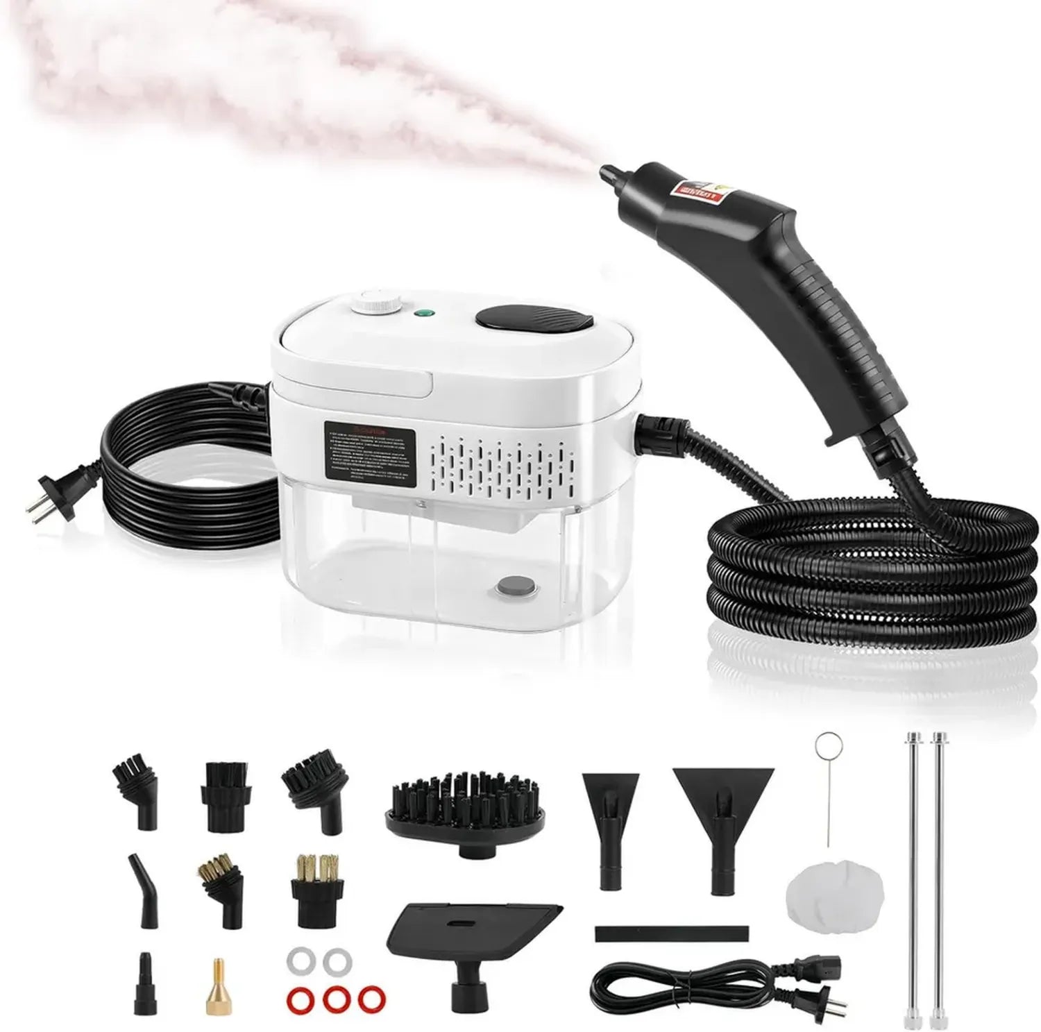 Pulitore a Vapore Multifunzione 2500W, Portatile con Serbatoio 1200ml e 6 Velocità, Ideale per Cucina, Bagno, Vetri e Auto (Bianco)