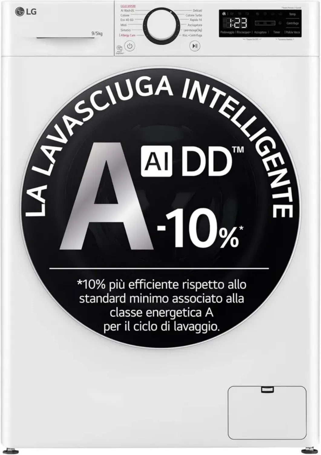 Lavasciuga Slim LG 9/5kg AI DD Classe E, 1200 Giri con TurboWash 360 e Funzione Vapore