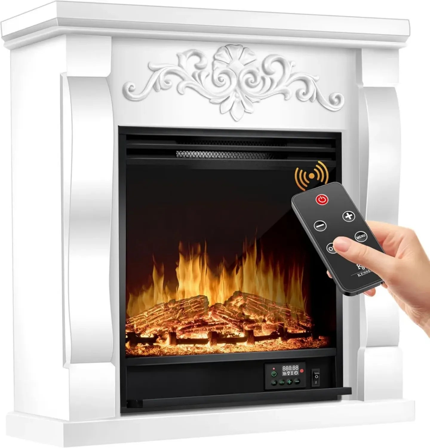 Camino Elettrico KESSER® con Effetto Fiamma 3D LED, Riscaldamento 1800W, Design Elegante