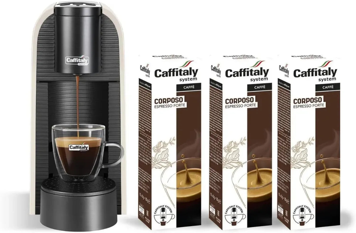 Macchina da Caffè Caffitaly Volta Bianca con 30 Capsule incluse, Compatibile con Originali, Per Espresso e Bevande Calde
