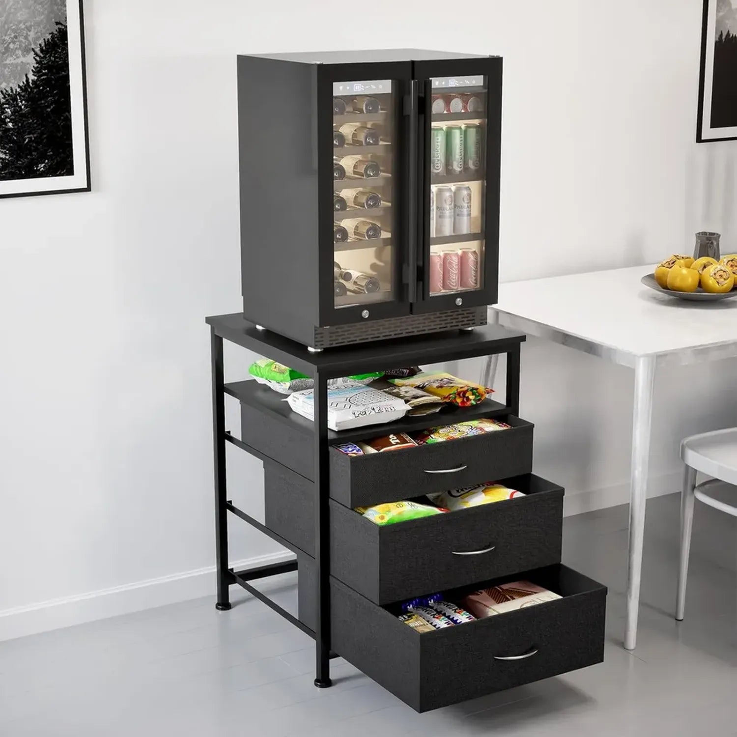 Mensola Mini Frigorifero con Cassetti 3 Ripiani, 55x55x75 cm, Mobiletto Salvaspazio per Cucina e Ufficio