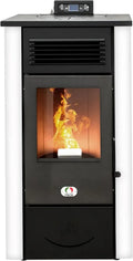 Stufa a Pellet Canada 12kW Canalizzata, Efficienza 91%, Scalda 120m², Autonomia 15 Ore, Programmabile, 5 Velocità, Garanzia 2 Anni, Colore Bianco