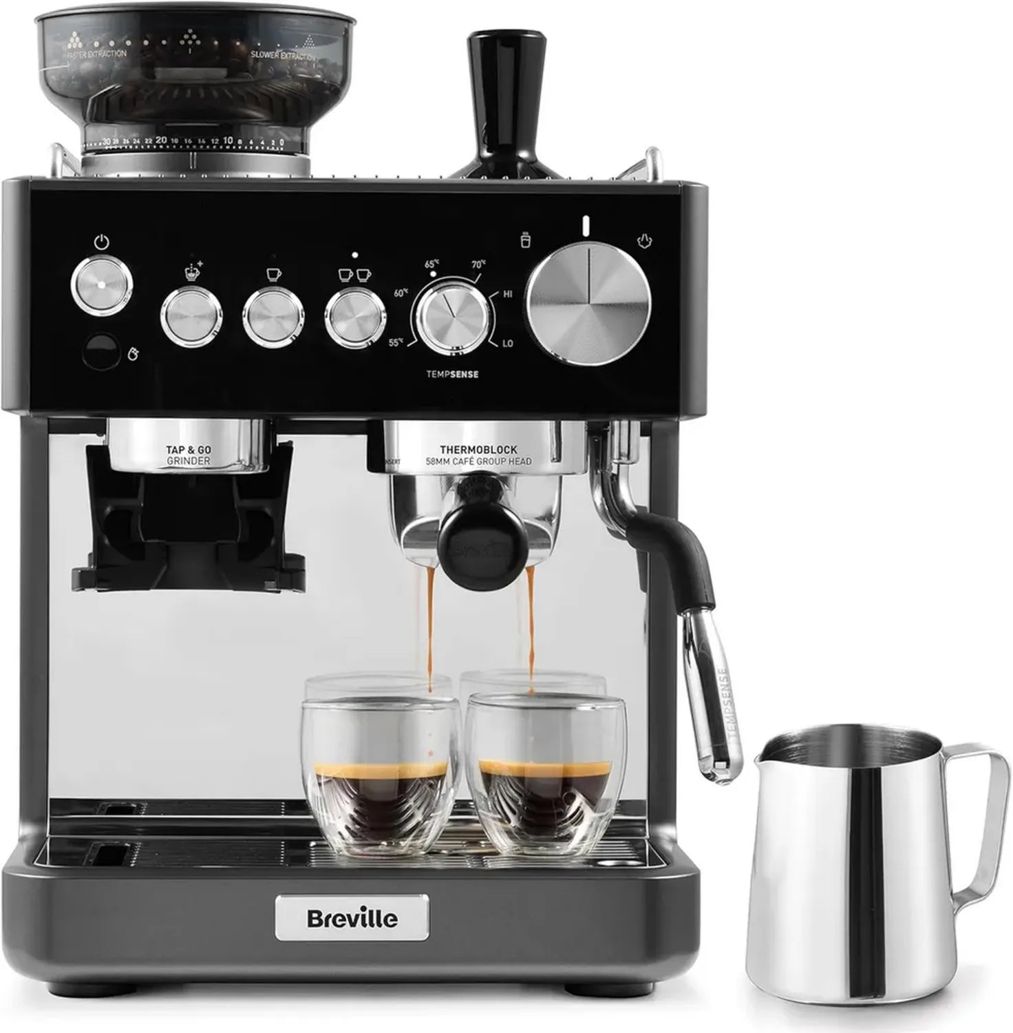 Macchina Espresso Breville con Macinacaffè e Montalatte Integrati, 15 Bar, Nero