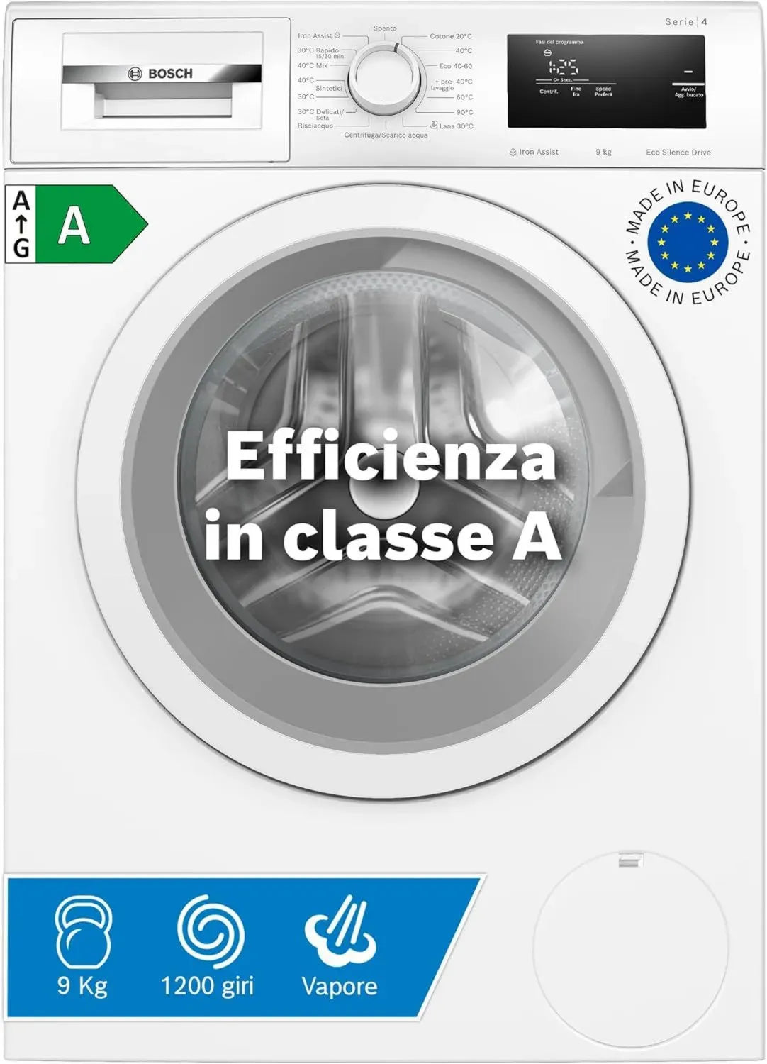 Lavatrice Bosch Serie 4 9 kg 1200 giri Classe A Motore Inverter Bianco