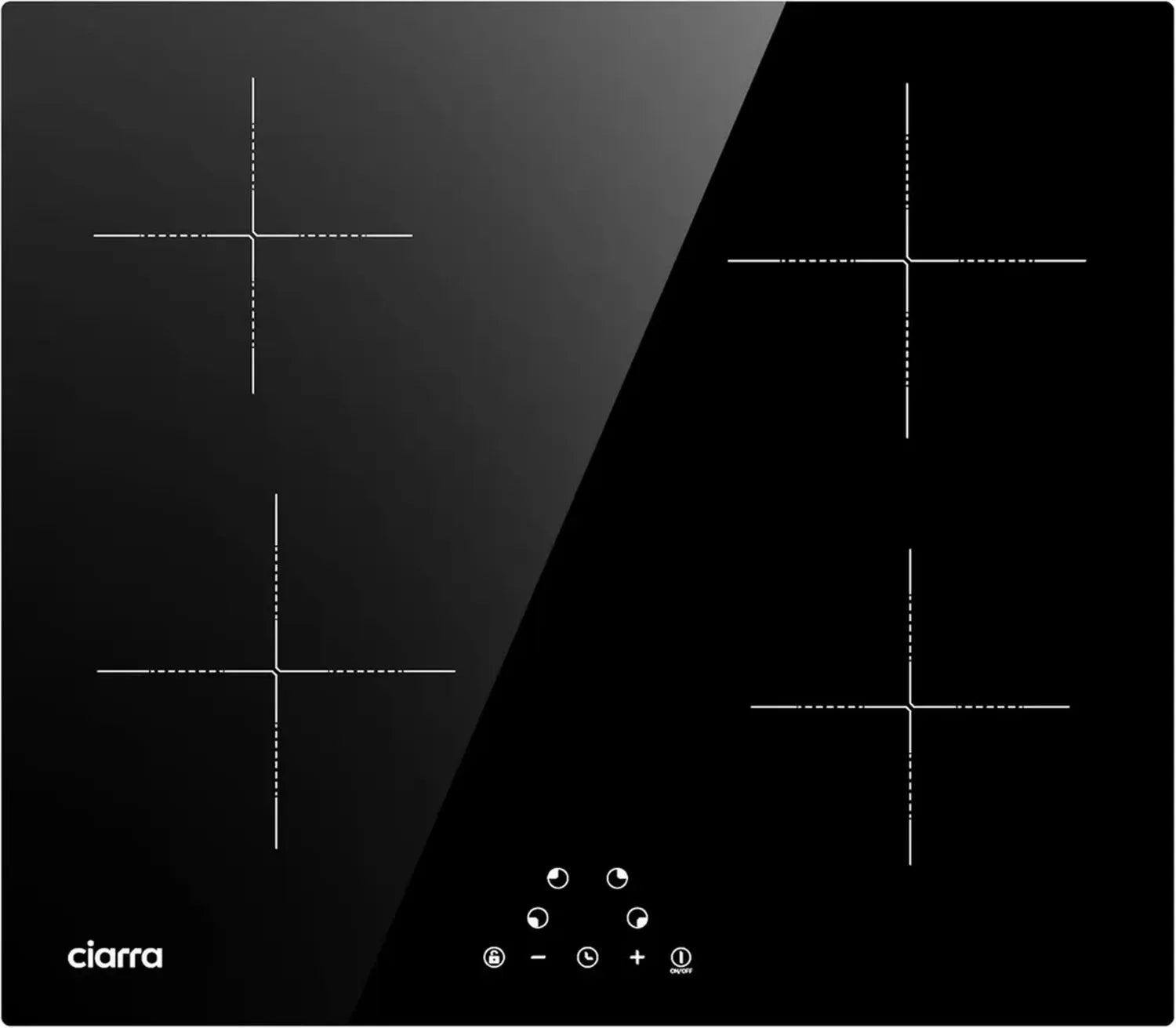Piano cottura a induzione 4 zone 6000W con controllo touch, timer e blocco bambini in vetroceramica nera