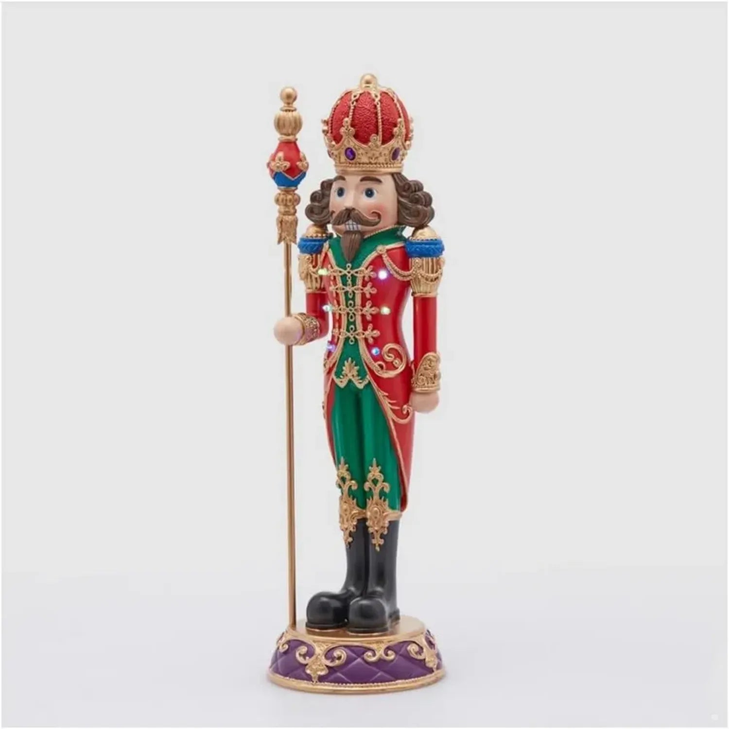 Statua Soldato Schiaccianoci Natalizio con LED e Scettro in Resina 50 cm