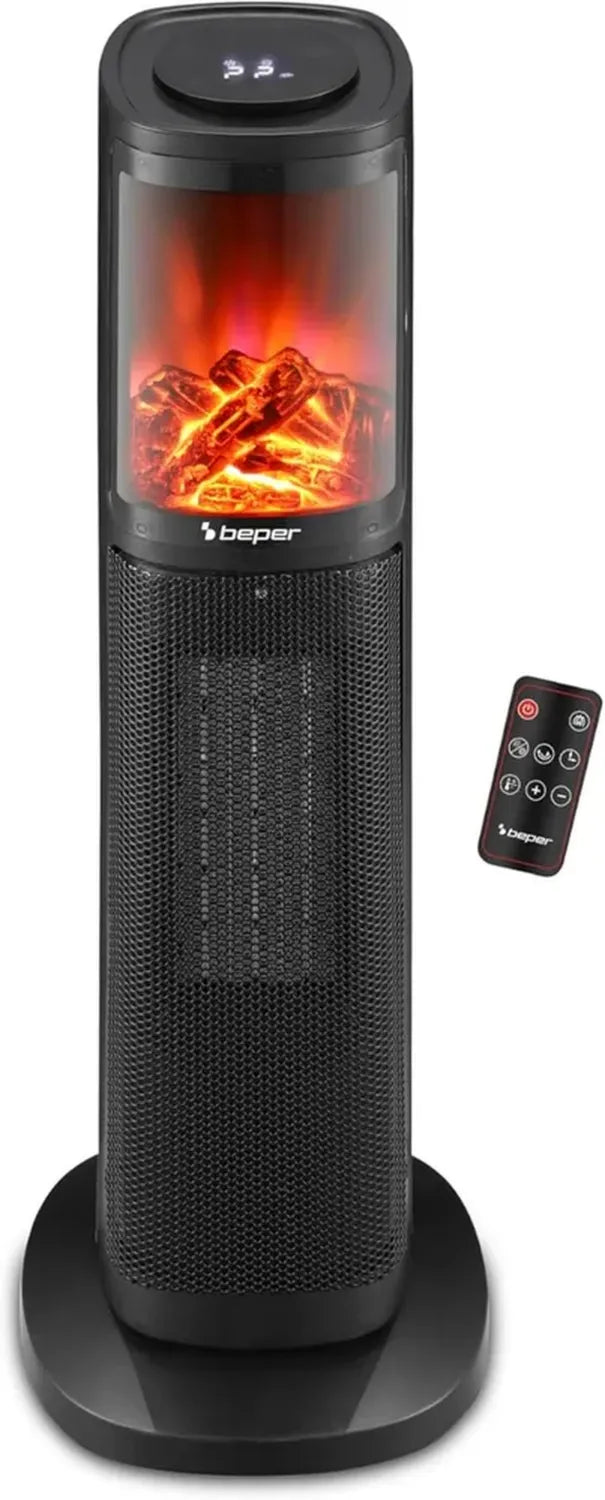 Termoventilatore Ceramico a Colonna BEPER 2000W con Controllo Touch e Fiamma LED
