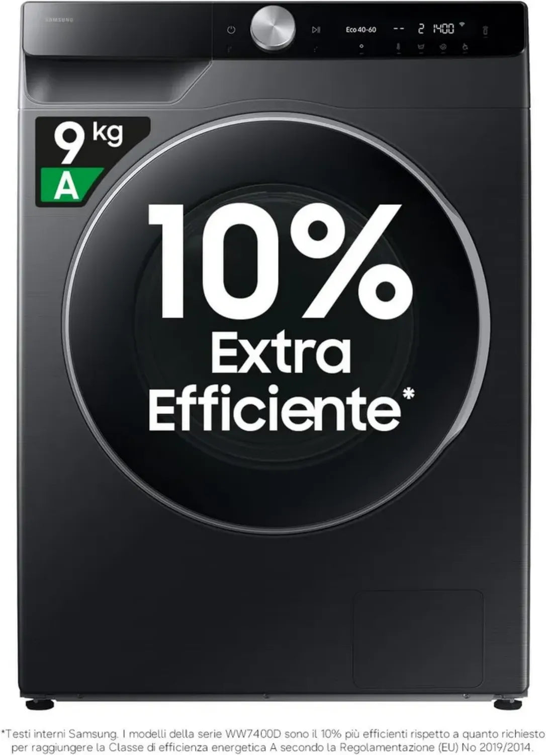 Samsung Lavatrice 9kg AI Control, 1400 RPM, Vapore, Wifi, Ecodosatore, Nero