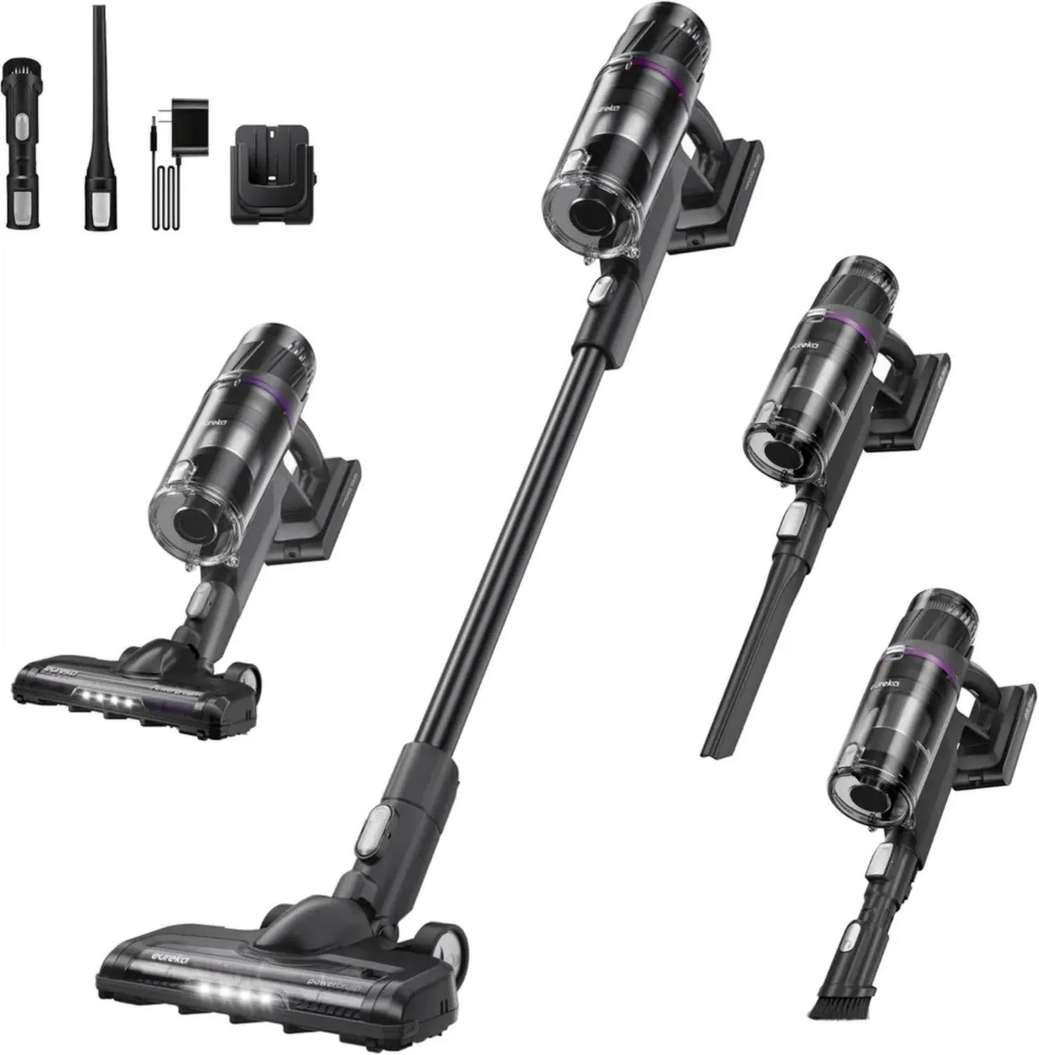 EUREKA ReactiClean 520 Scopa Elettrica Senza Fili, Potente 20,3 KPa, Leggera E Portatile, 4 in 1 con 50 Minuti di Autonomia, Luce LED per Pavimenti e Tappeti