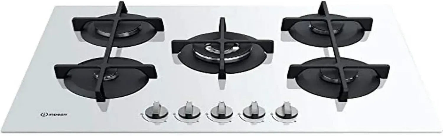 Indesit Piano Cottura a Gas 5 Fuochi 73 cm Griglie in Ghisa Vetro Bianco
