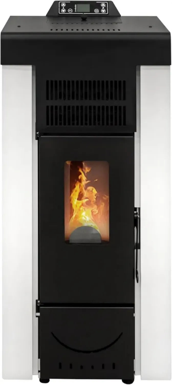 Stufa a Pellet Niagara 14 KW con WiFi, Alta Efficienza 89%, Copertura 130m², Autonomia 15 Ore, 5 Velocità, Garantita 24 Mesi, Colore Bianco