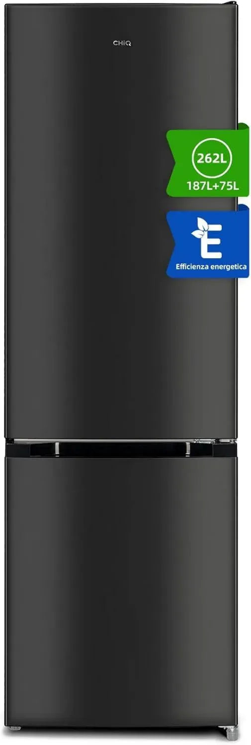 CHiQ Frigorifero Combinato 262L, Low Frost, Inox Scuro, Porte Reversibili, LED, Classe Energetica E