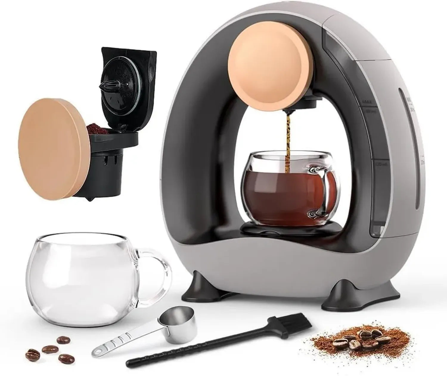 BENFUCHEN Mini macchina da caffè monodose con filtro per caffè macinato, operazione a un tasto, capacità 4-8 fl oz, colore grigio