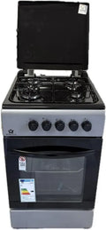 Fornello a Gas 4 Fuochi con Forno, 50x50 cm, Grigio e Nero con Coperchio