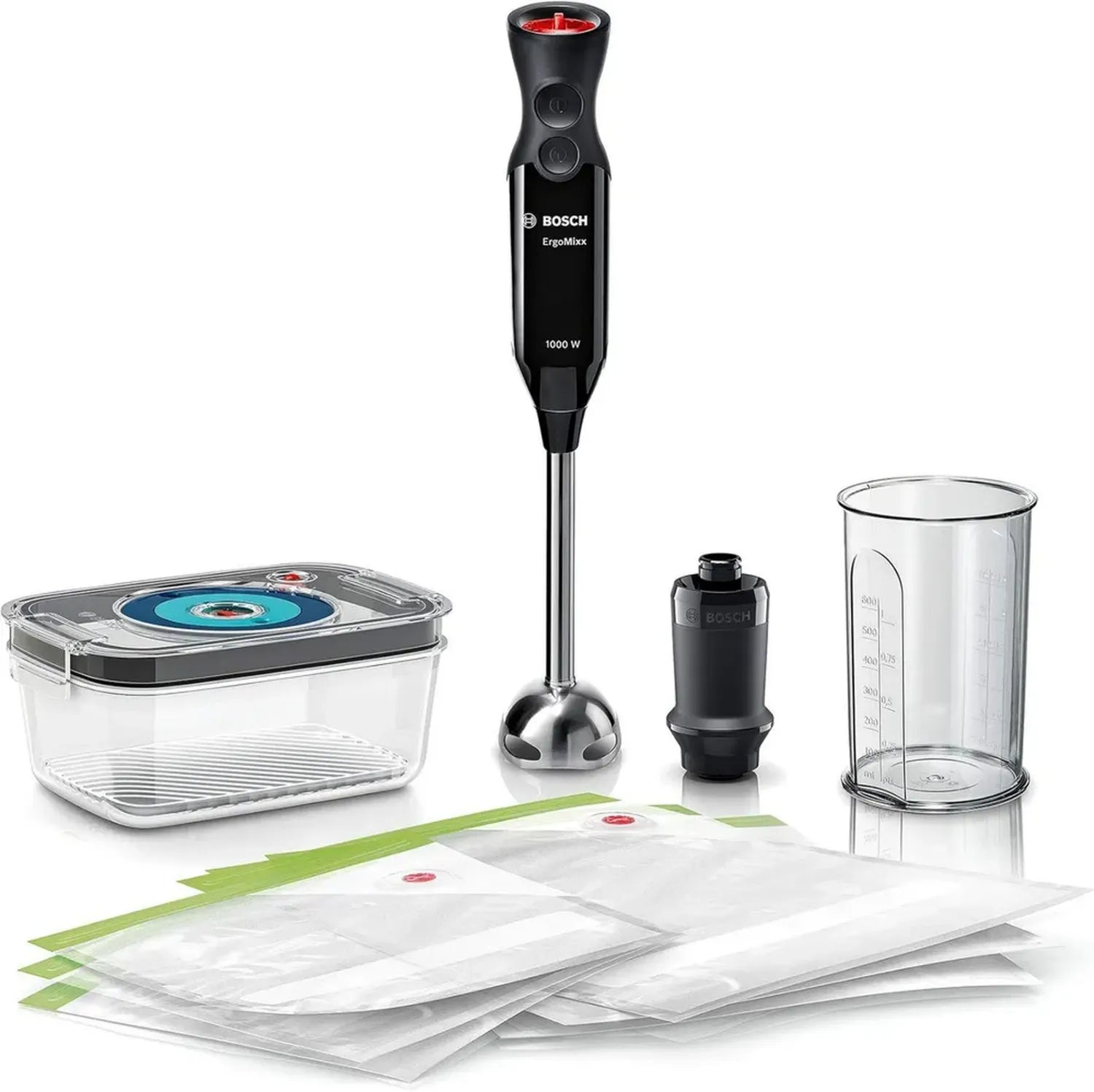 Frullatore a Immersione Bosch ErgoMixx, 1000 W, 12 Velocità, Sistema Sottovuoto