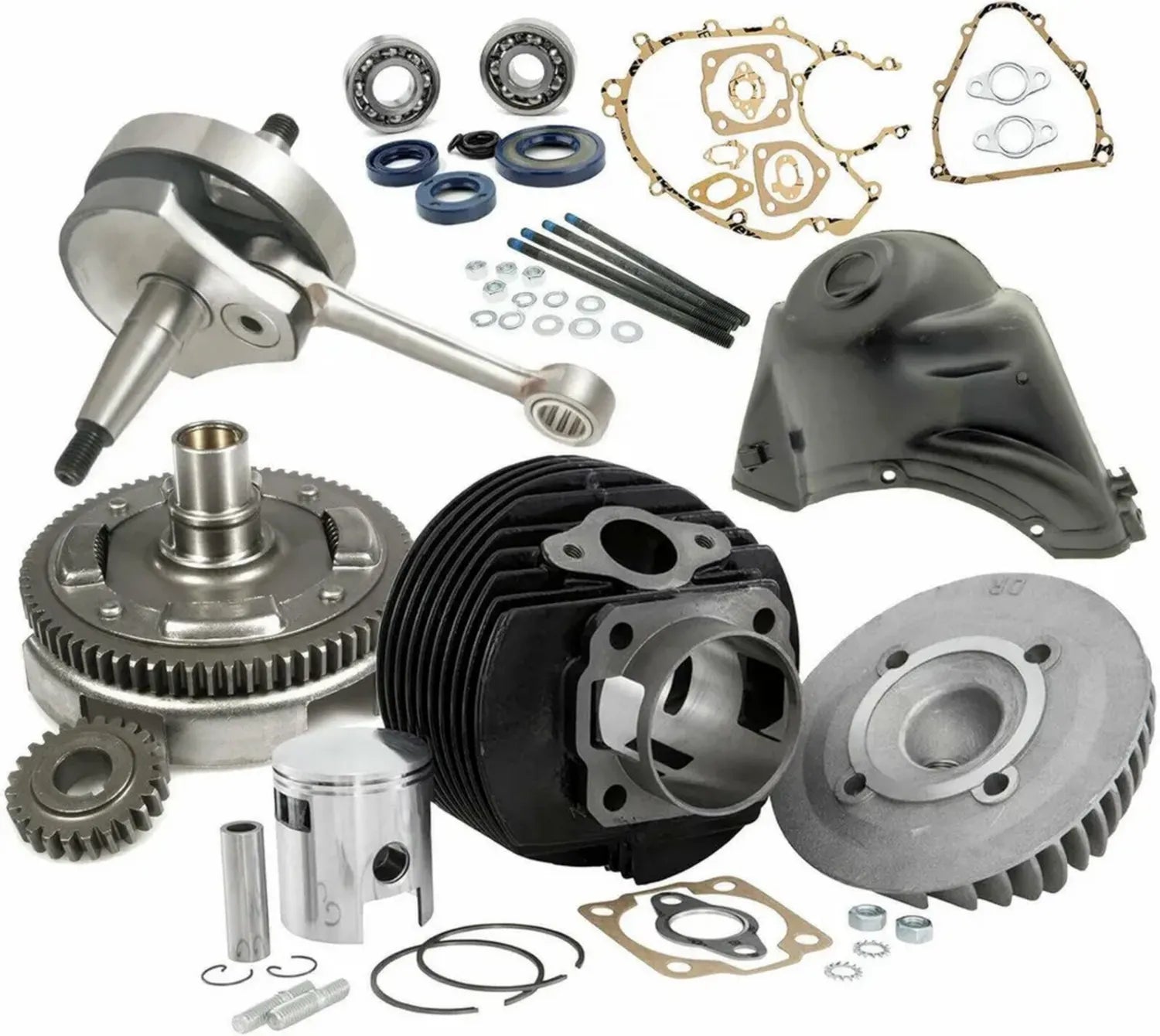 Kit Trasformazione Ape 50 con Cilindro 130cc DR, Albero Motore Anticipato Cono 19, Campana 27