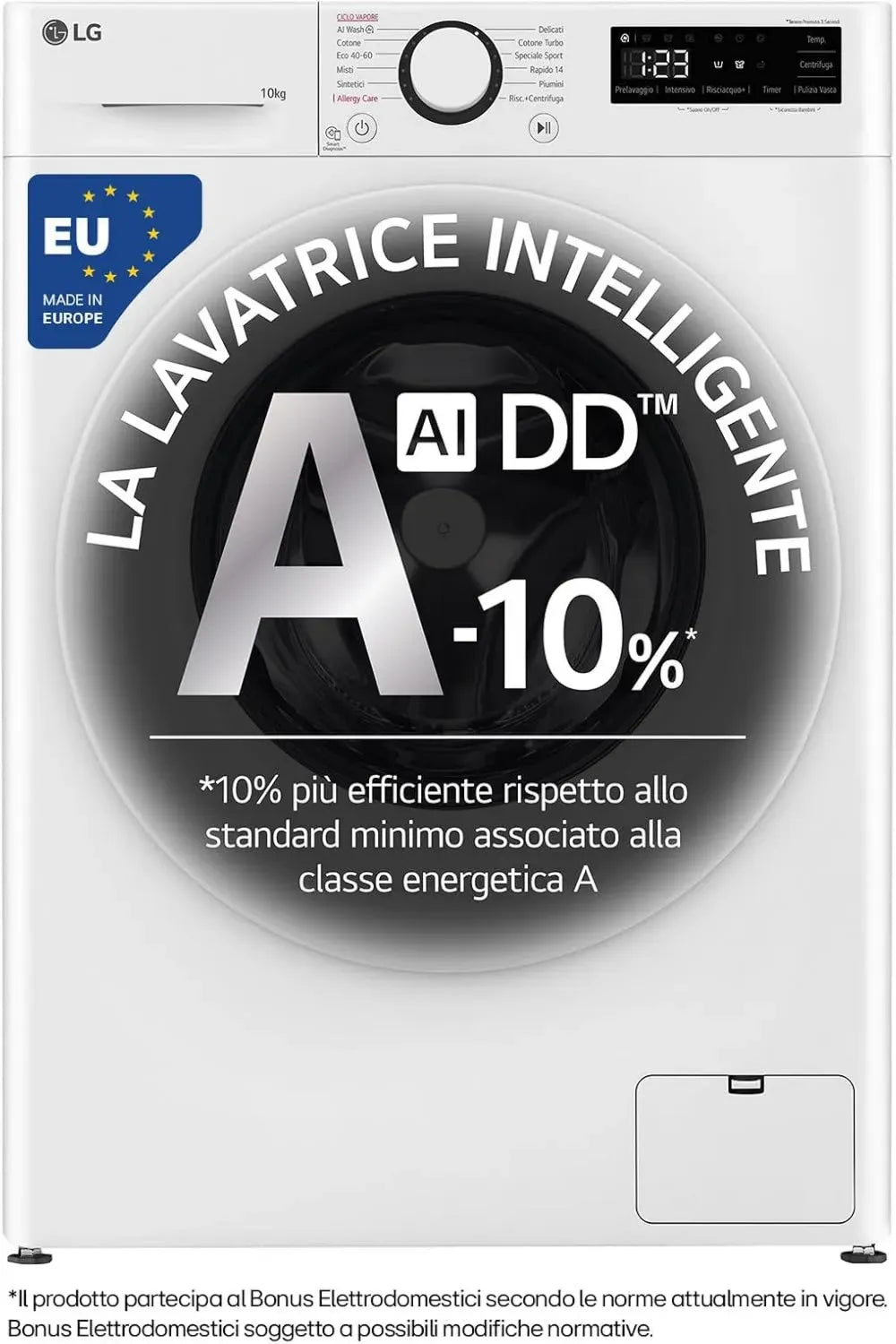 Lavatrice LG AI DD 10kg Classe A -10% con Vapore e AIWash