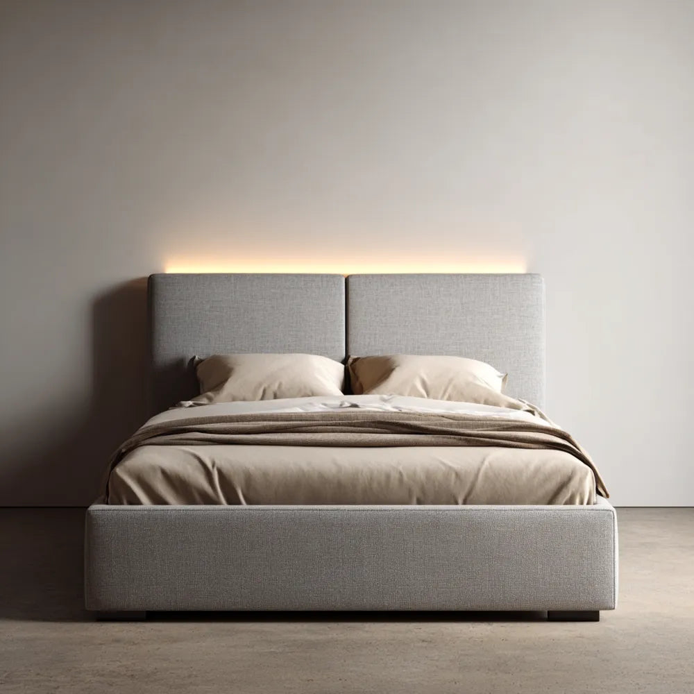 Modern Double Bed Upholstered Fabric 200x160x100 cm - Light Gray