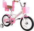 Bicicletta Bambina 12-16'' con Stabilizzatori, Freno Anteriore e Cestino – Bianco