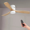 Ventilatore a Soffitto LED con Telecomando, Motore DC Silenzioso, 132 cm, 6 Velocità, Funzione Estate-Inverno, 3 Pale in Legno, Luce LED 18W