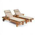 Patio Recliner Set 200x70x35 cm Natural Wood - Beige Cushions - Outdoor Lounge