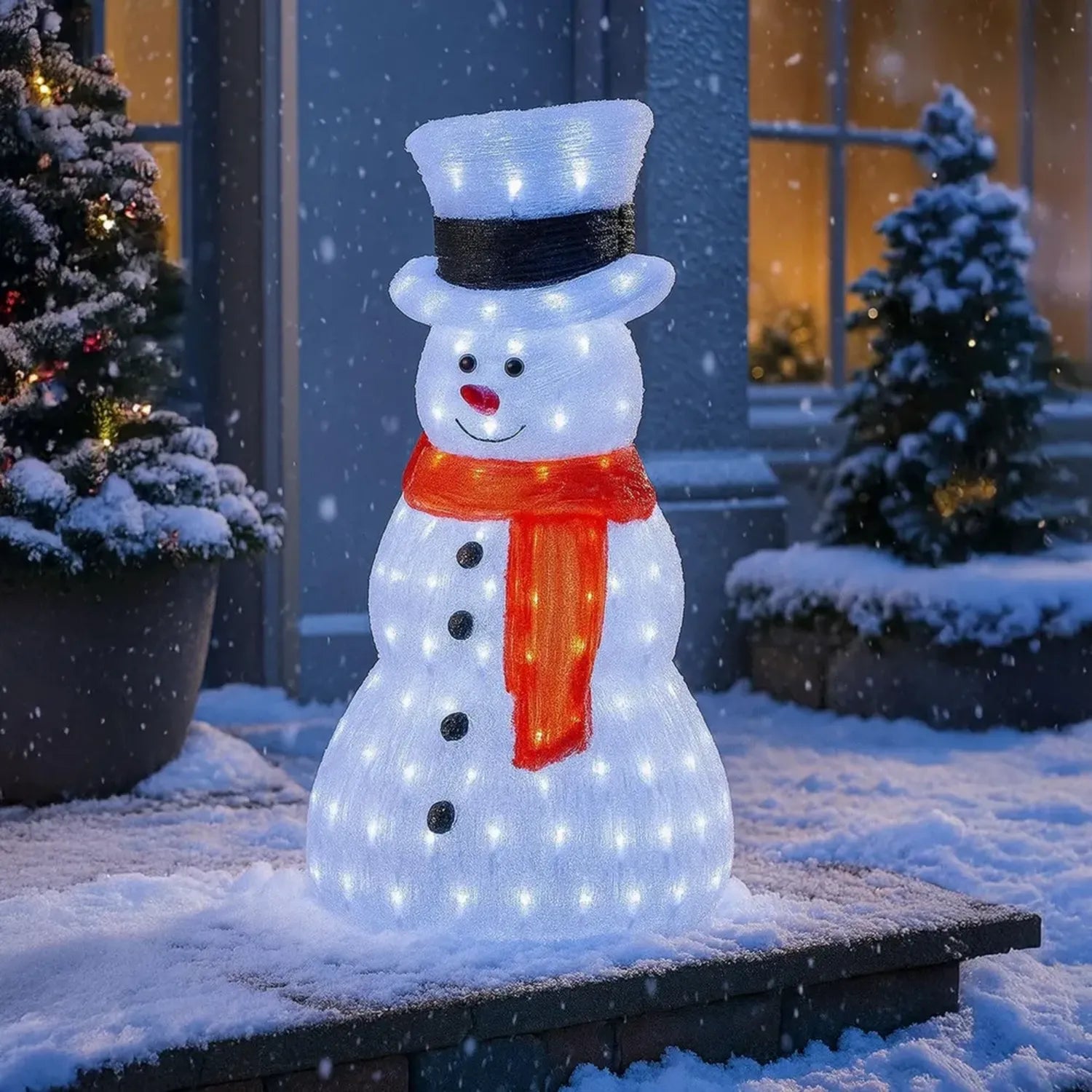 Decorazione Natalizia in Acrilico a Forma di Pupazzo di Neve, 70 cm, Resistente alle Intemperie con LED Bianco Caldo