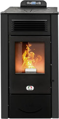 Stufa a Pellet WiFi 14 kW San Diego - Riscaldamento Aria Ventilata 92% di Efficienza, Autonomia 20 Ore, Programmabile con 5 Velocità, Copertura 130m², Nero