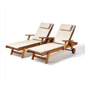 Outdoor Wooden Patio Recliner Set 200x68x34 cm with Cream Cushions – Adjustable Design