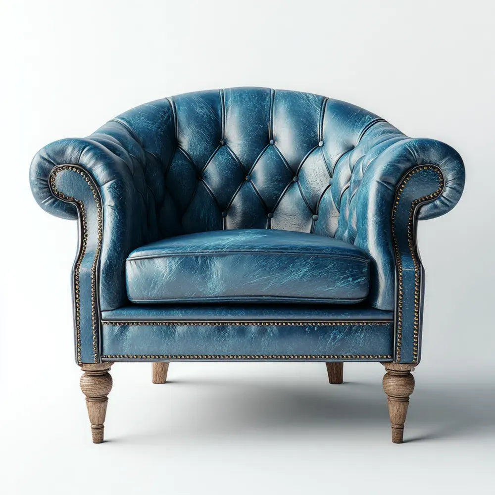 Leather Armchair Tufted Design 85x80x76 cm – Blue – Classic Style