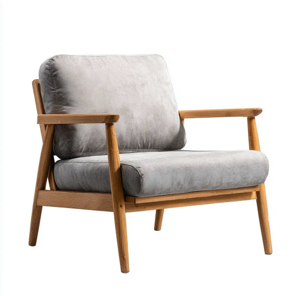 Armchair Wooden Frame with Soft Upholstery 75x80x85 cm - Light Grey - Scandinavian Style