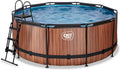 Piscina Rotonda in Legno Ø360x122cm con Telaio Robusto e Pompa Filtro - Scala Inclusa - Design Marrone Elegante