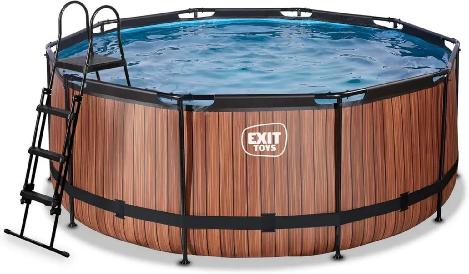 Piscina Rotonda in Legno Ø360x122cm con Telaio Robusto e Pompa Filtro - Scala Inclusa - Design Marrone Elegante