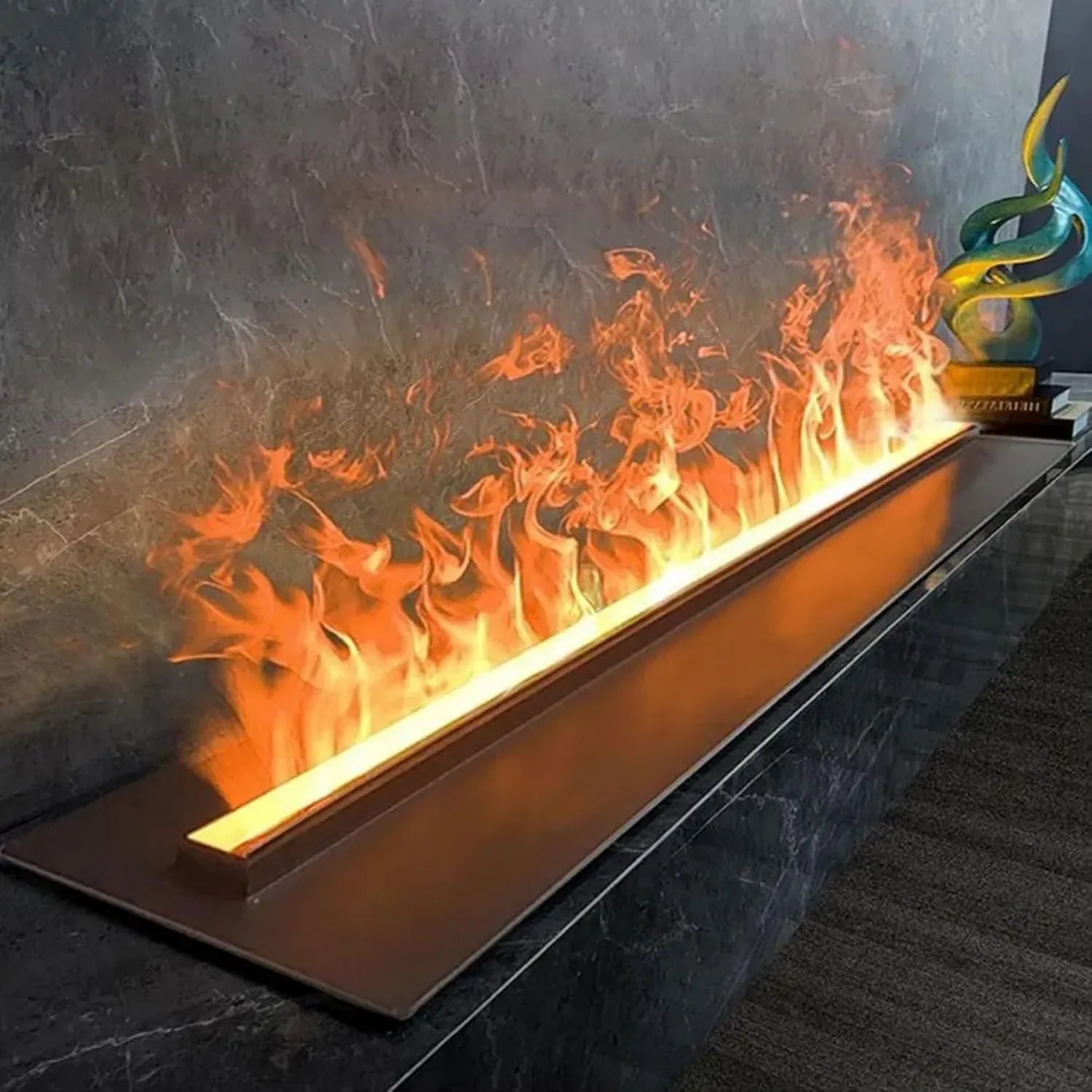 Camino a vapore con effetto 3D e fiamme multicolore regolabili, controllo touch e telecomando, acciaio inox, 80 cm
