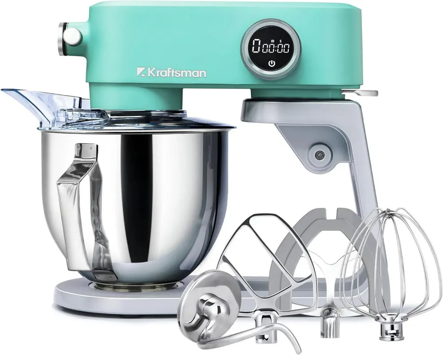 Robot da Cucina Planetaria Professionale in Metallo, 5L, 800W, 8 Velocità, Timer Integrato, Fruste in Acciaio Inox per Impasti Duri, Colore Blu