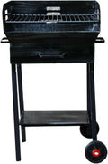 Griglia Barbecue in Ferro con Ruote, Altezza Regolabile, Griglia Acciaio, Ripiano Utensili 50x38 cm
