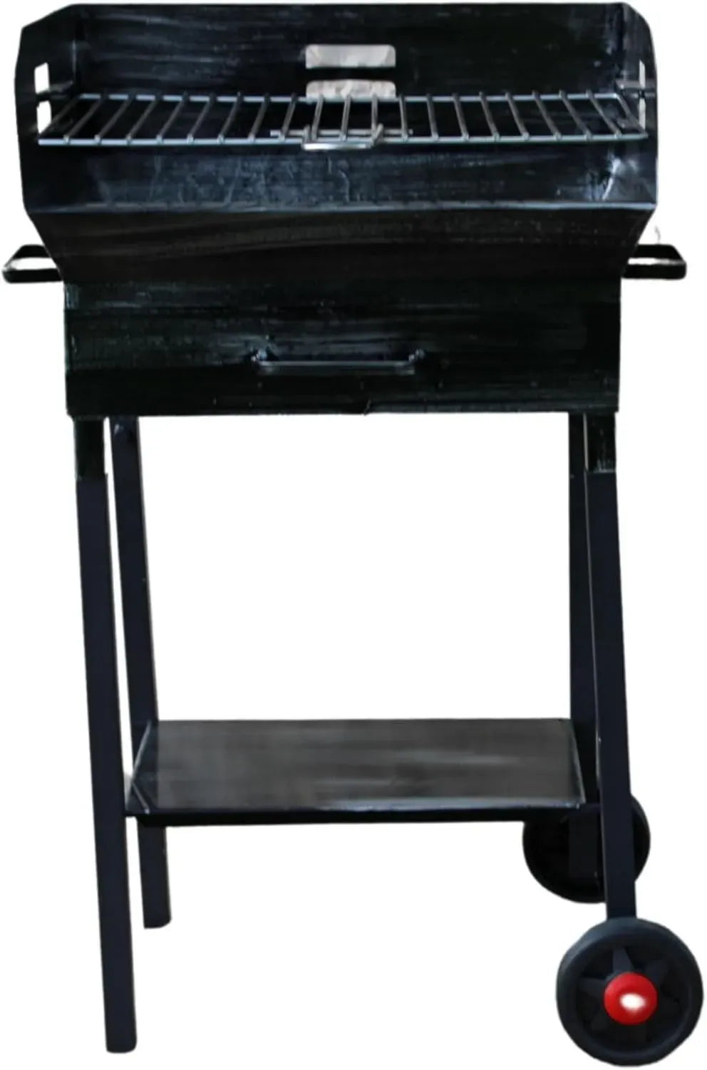 Griglia Barbecue in Ferro con Ruote, Altezza Regolabile, Griglia Acciaio, Ripiano Utensili 50x38 cm