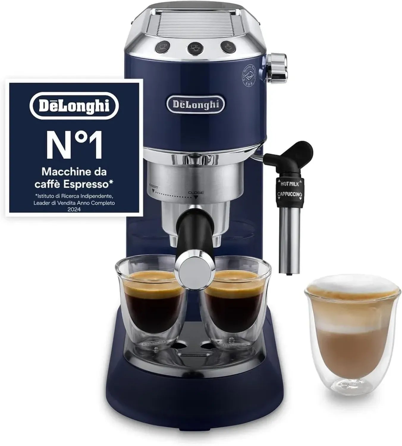 De’Longhi Dedica Style Macchina Espresso Compatibile ESE, Montalatte Manuale, Controllo Digitale, Blu, 15 cm