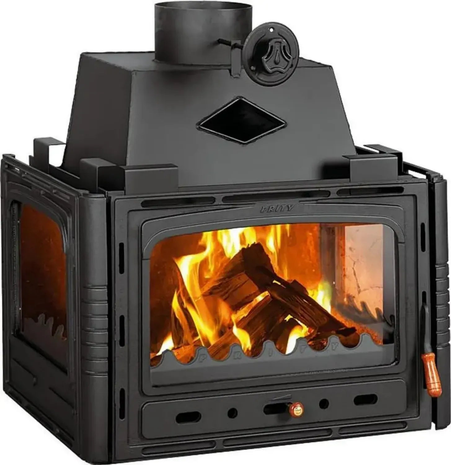 Inserto per Camino Prity 3C 16 kW, Alta Efficienza, Classe Energetica A+, con Porta in Ghisa e Tubo Fumo Ø 200 mm