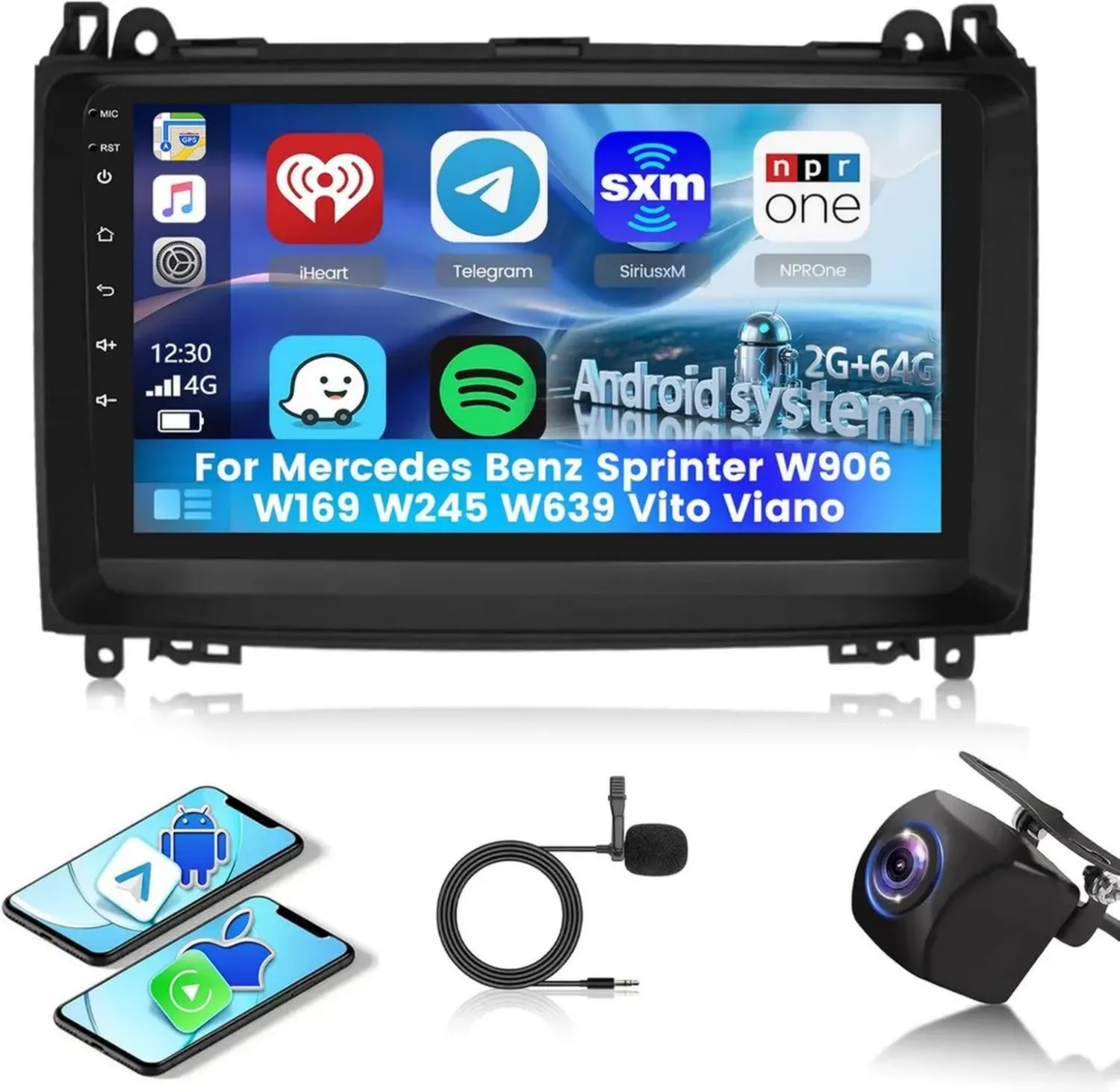 Autoradio Android 9" per Mercedes Benz con Carplay, Android Auto, GPS e Bluetooth